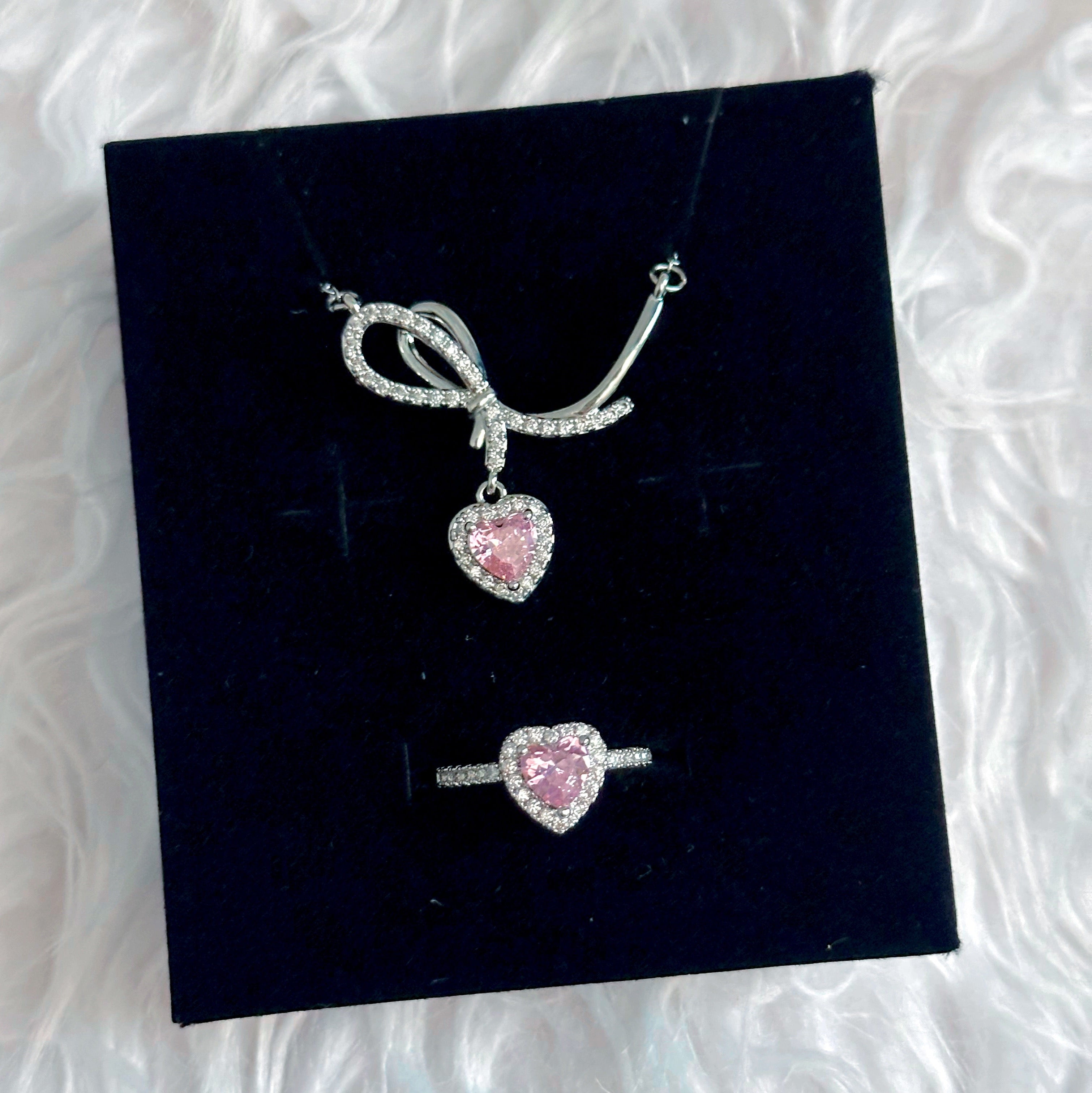 Pink heart with silver set
