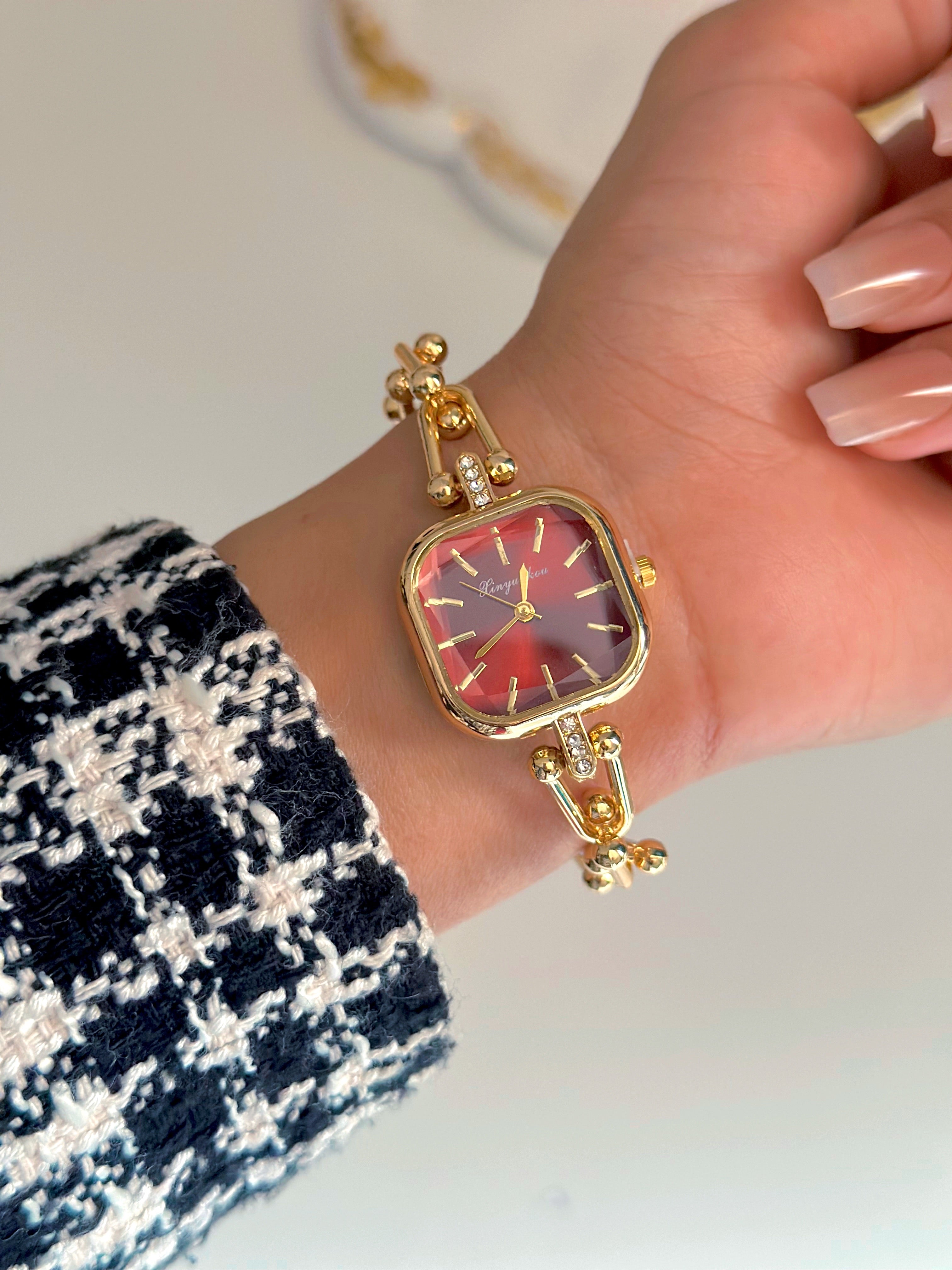burgundy watch
